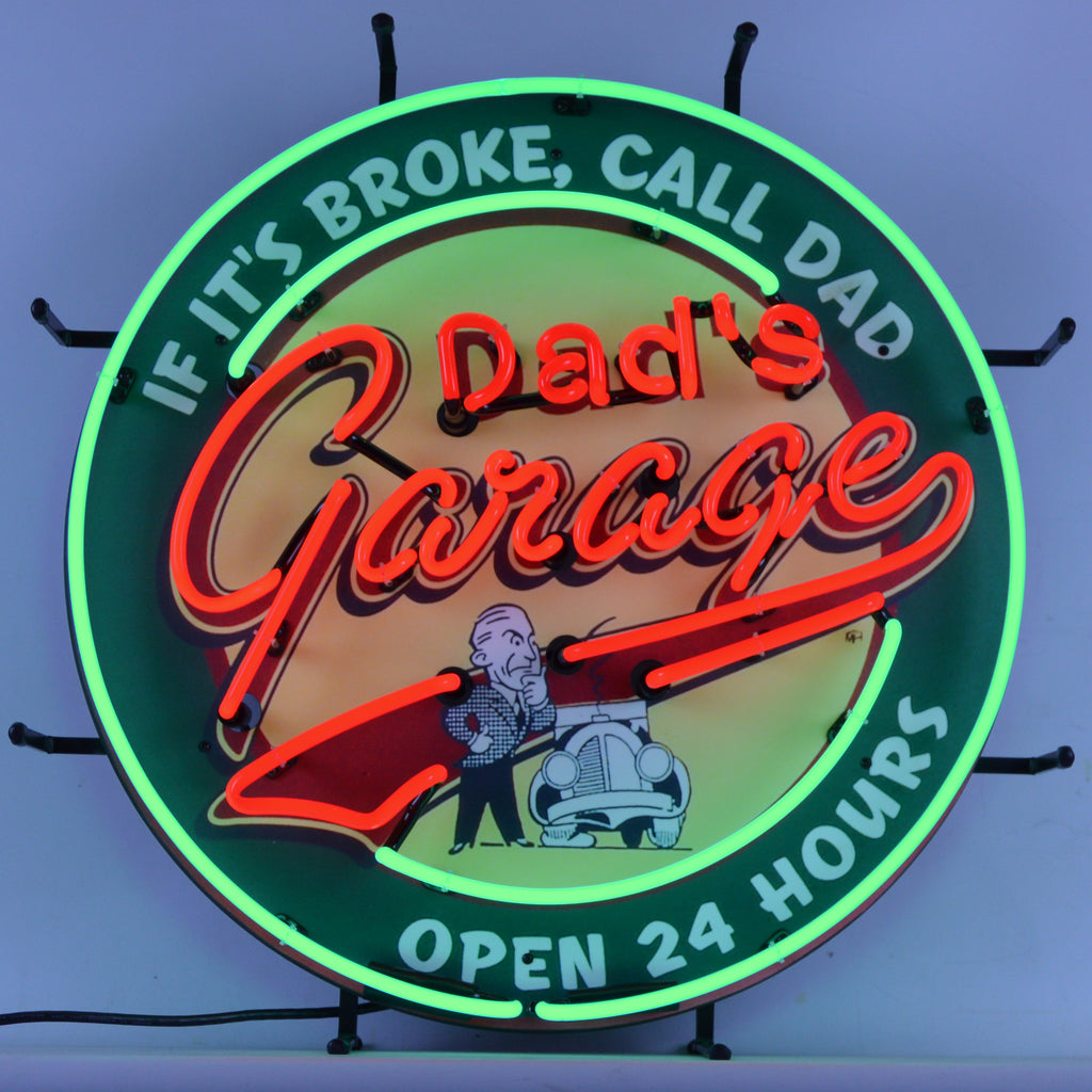 Dad's Garage Neon Sign With Backing