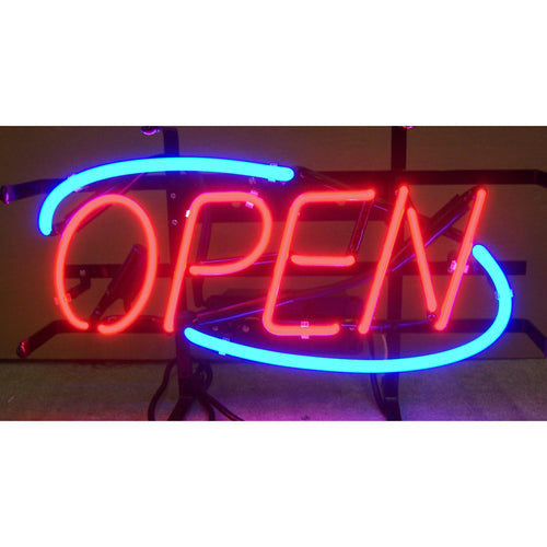 Open Blue Border Neon Sign