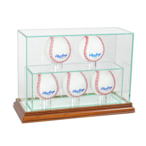 5 Upright Baseball Display Case with Walnut Moulding