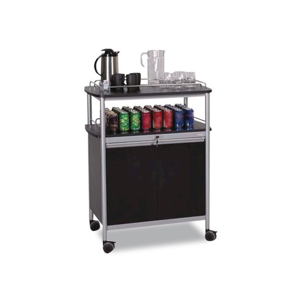 Mobile Beverage Cart, Plastic, 4 Shelves, 33.5'' x 21.75'' x 43'', Black - Safco
