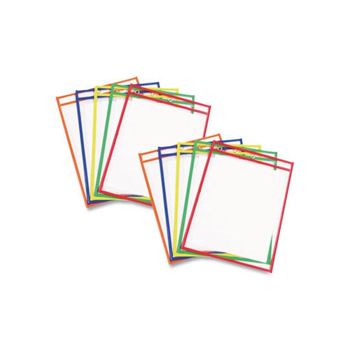 Reusable Dry Erase Pockets, Super Heavy-Duty, Top Load 9 x 12 Insert, Clear Front, Assorted Border Colors, 10/Pack - C-Line
