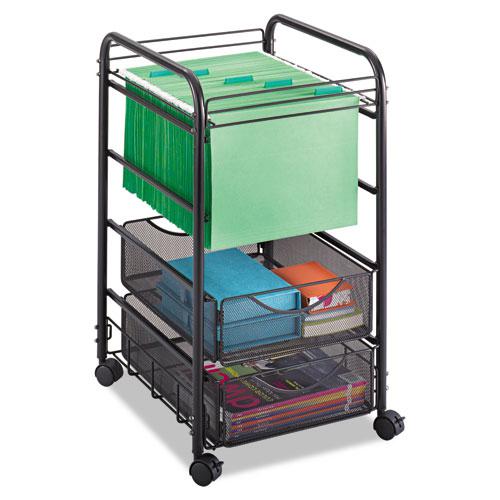 Onyx Mesh Open Mobile File with Drawers, Metal, 2 Drawers, 1 Bin, 15.75'' x 17'' x 27'', Black - Safco