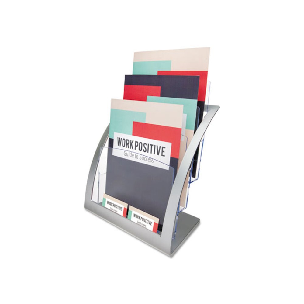3-Tier Literature Holder, Leaflet Size, 11.25w x 6.94d x 13.31h, Silver - deflecto