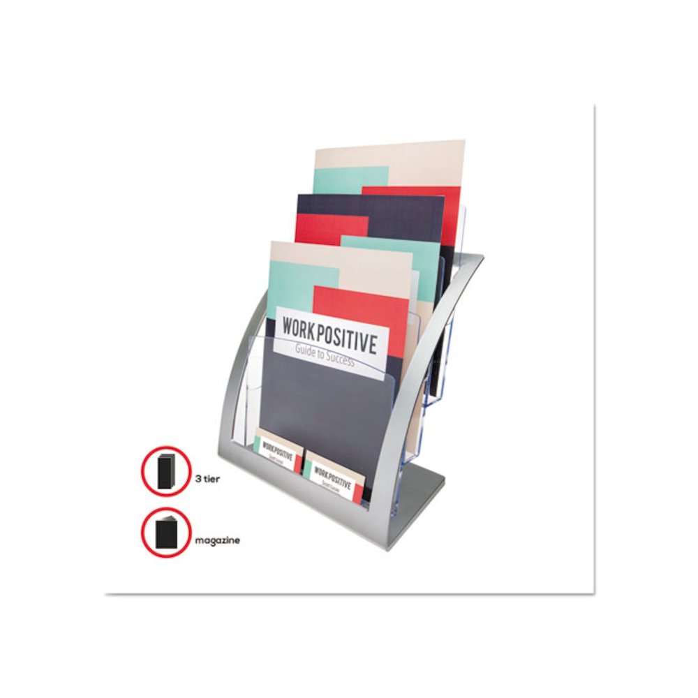 3-Tier Literature Holder, Leaflet Size, 11.25w x 6.94d x 13.31h, Silver - deflecto