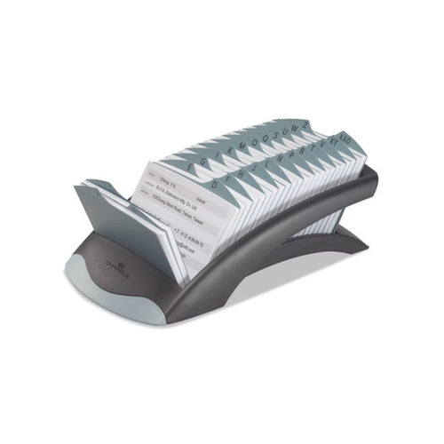 TELINDEX Desk Address Card File, Holds 500 4 1/8 x 2 7/8 Cards, Graphite/Black - Durable