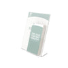 Superior Image Slanted Sign Holder with Front Pocket, 9w x 4.5d x 10.75h, Clear - deflecto