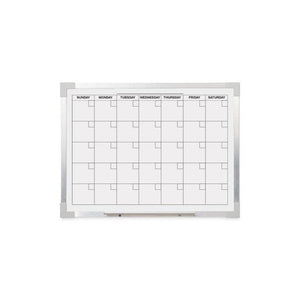 Framed Calendar Dry Erase Board, Monthly Planning/Scheduling, 24'' x 18'', White Surface, Satin Aluminum Frame - Flipside