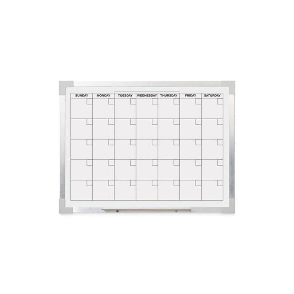 Framed Calendar Dry Erase Board, Monthly Planning/Scheduling, 24'' x 18'', White Surface, Satin Aluminum Frame - Flipside