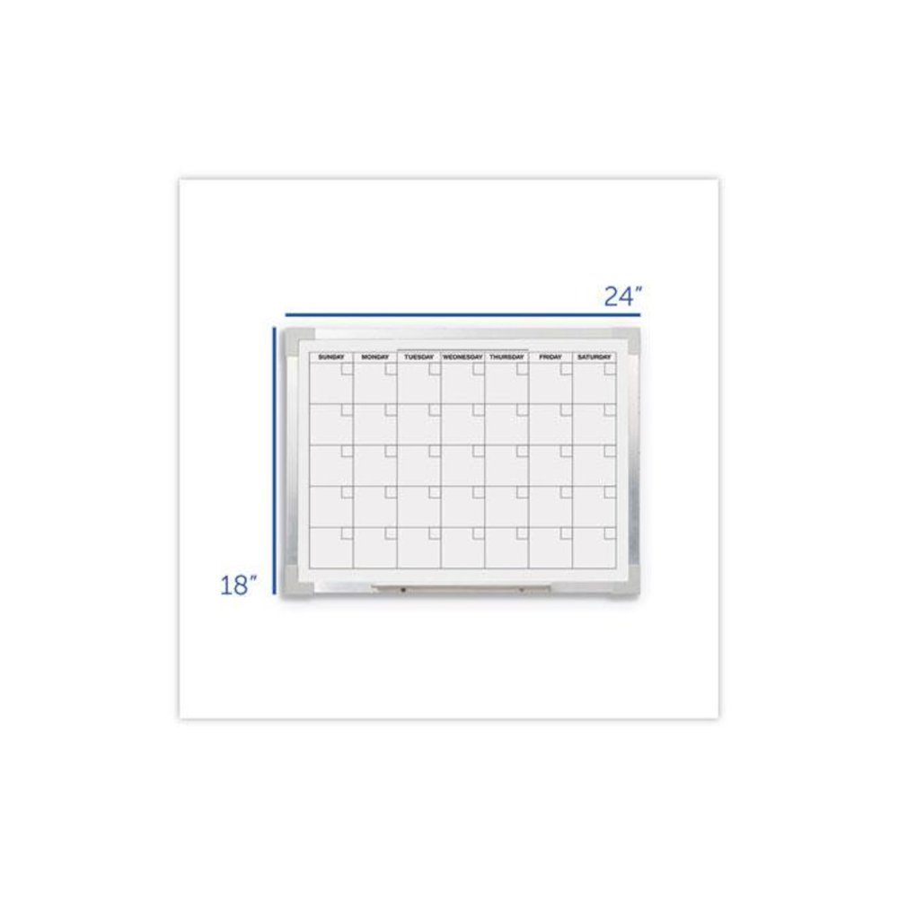 Framed Calendar Dry Erase Board, Monthly Planning/Scheduling, 24'' x 18'', White Surface, Satin Aluminum Frame - Flipside