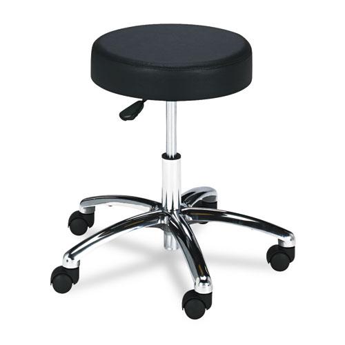 Pneumatic Lab Stool, Backless, Supports Up to 250 lb, 17'' to 22'' Seat Height, Black Seat, Chrome Base - Safco