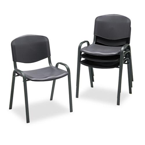 Stacking Chair, Supports Up to 250 lb, 18'' Seat Height, Black Seat, Black Back, Black Base, 4/Carton - Safco
