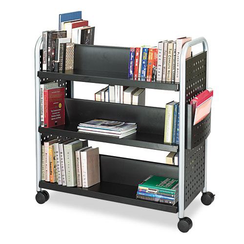 Scoot Double-Sided Book Cart, Metal, 6 Shelves, 1 Bin, 41.25'' x 17.75'' x 41.25'', Black - Safco