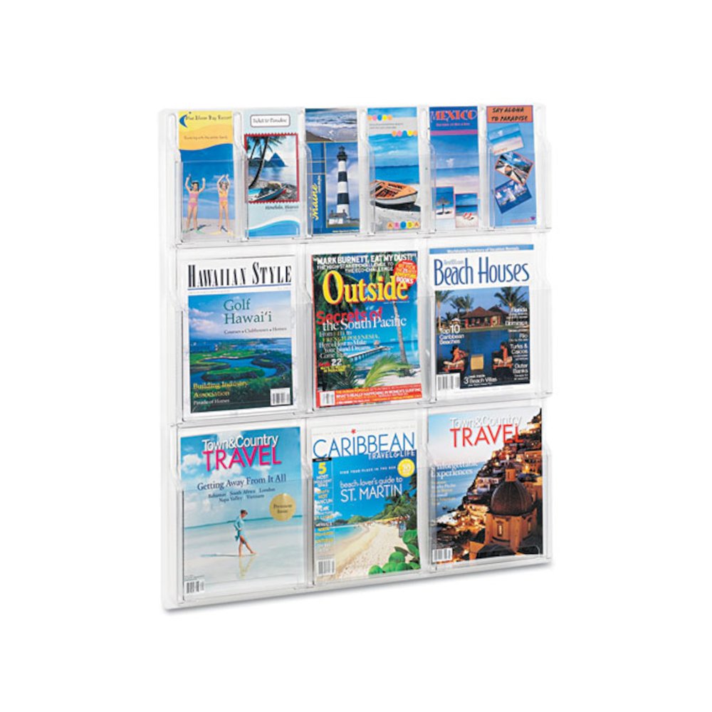 Reveal Clear Literature Displays, 12 Compartments, 30w x 2d x 34.75h, Clear - Safco