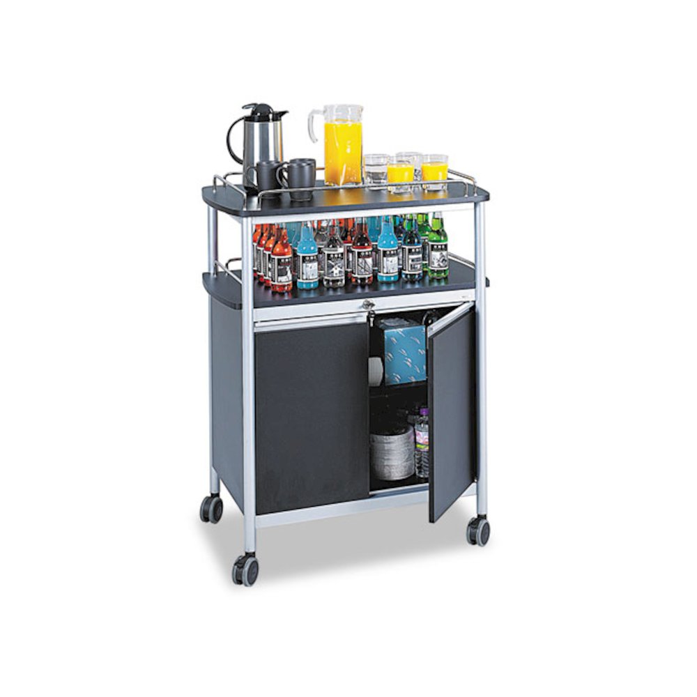 Mobile Beverage Cart, Plastic, 4 Shelves, 33.5'' x 21.75'' x 43'', Black - Safco