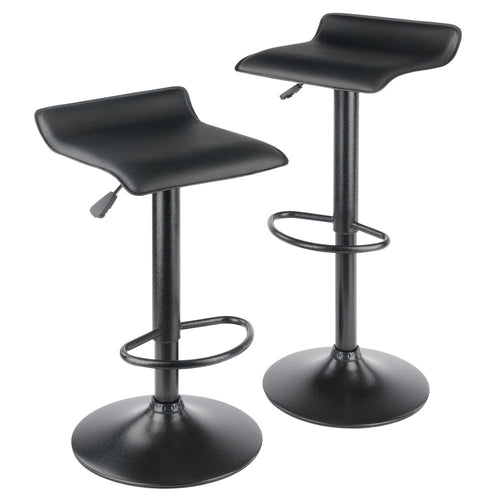 Obsidian Set of 2 Adjustable Swivel Air Lift Stool, Backless, Black PVC Seat, Black Metal Post and Base - Winsome Wood
