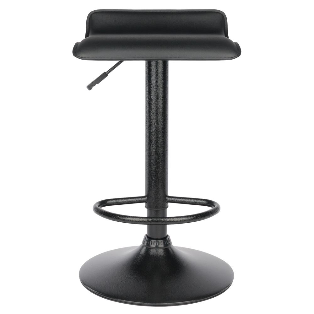 Obsidian Set of 2 Adjustable Swivel Air Lift Stool, Backless, Black PVC Seat, Black Metal Post and Base - Winsome Wood
