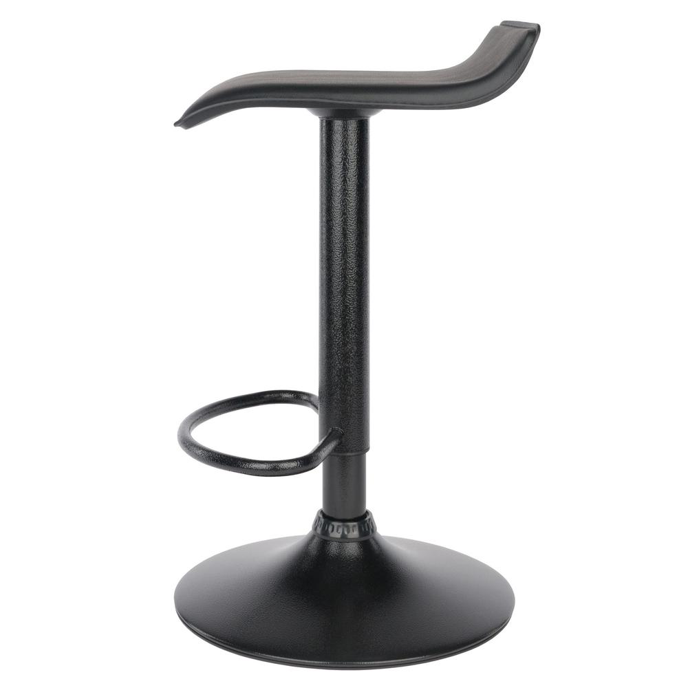 Obsidian Set of 2 Adjustable Swivel Air Lift Stool, Backless, Black PVC Seat, Black Metal Post and Base - Winsome Wood