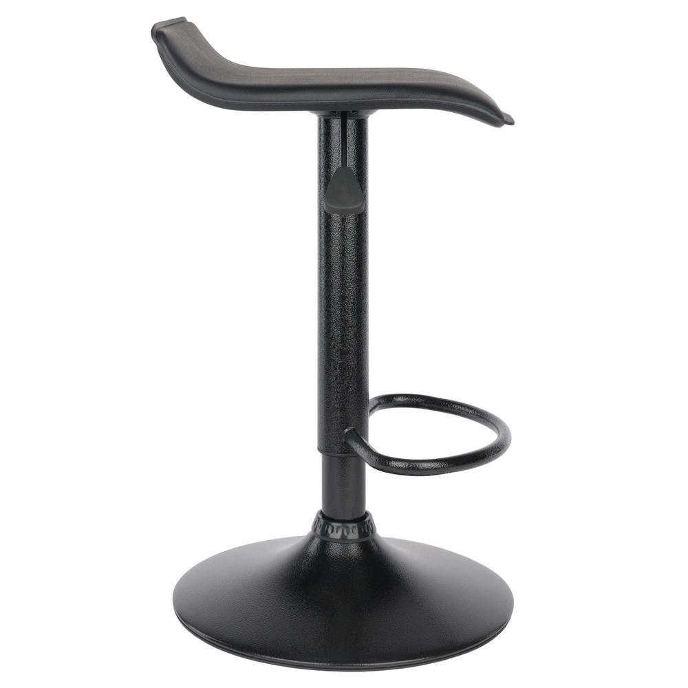 Obsidian Set of 2 Adjustable Swivel Air Lift Stool, Backless, Black PVC Seat, Black Metal Post and Base - Winsome Wood