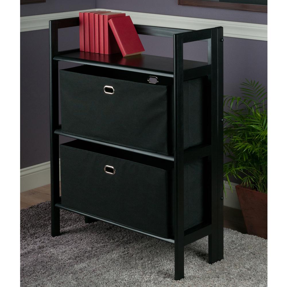 Torino 3-PC Set Folding Bookcase w/ Fabric Basket - Winsome Wood
