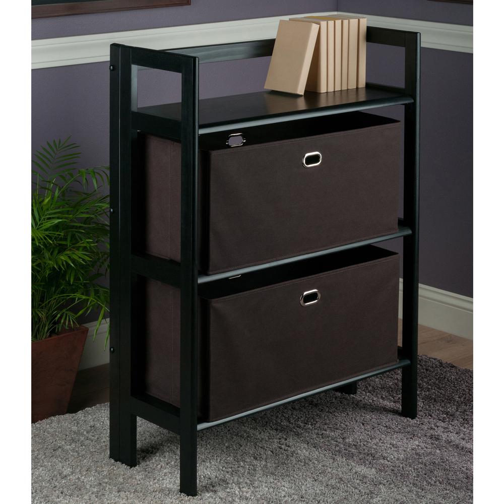 Torino 3-PC Set Folding Bookcase w/ Fabric Basket - Winsome Wood