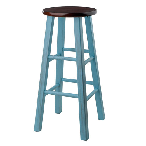 Ivy 29'' Bar Stool Rustic Light Blue w/ Walnut Seat - Winsome Wood