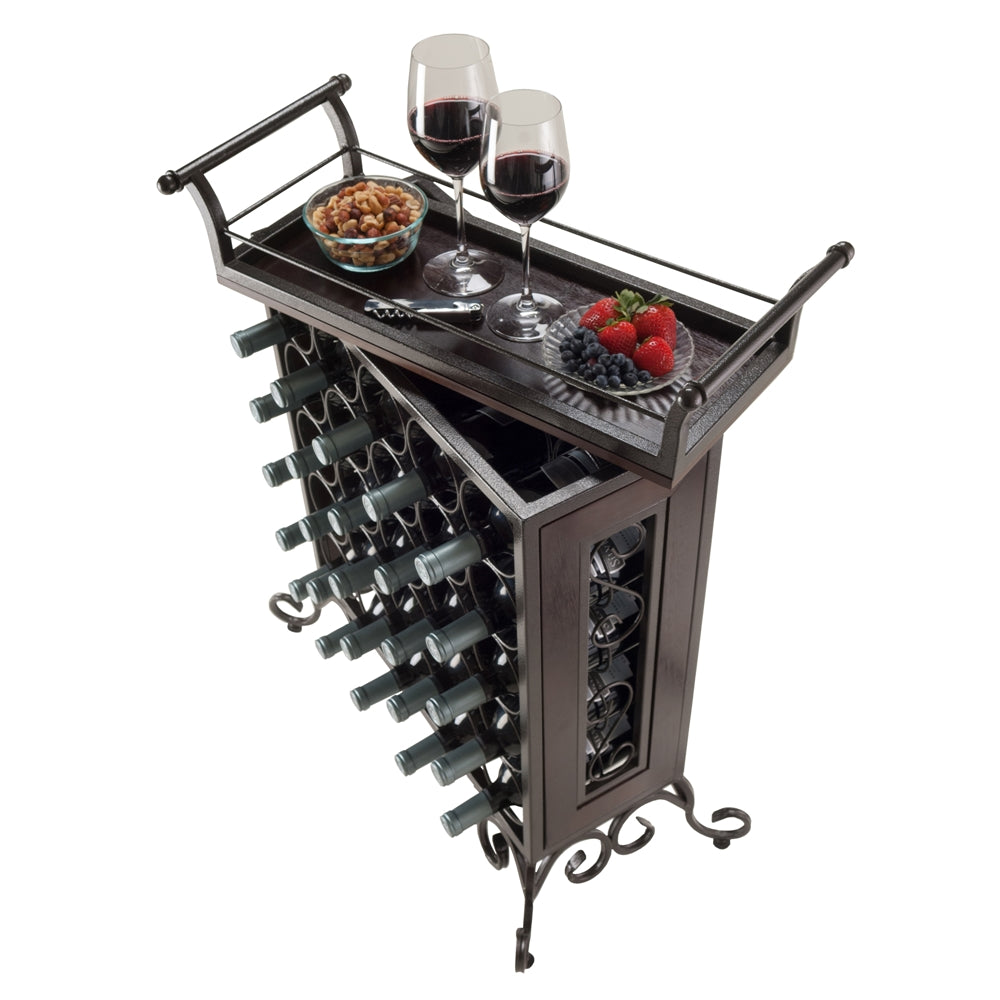 Silvano Wine Rack 5x5 with Removable Tray, Dark Bronze - Winsome Wood
