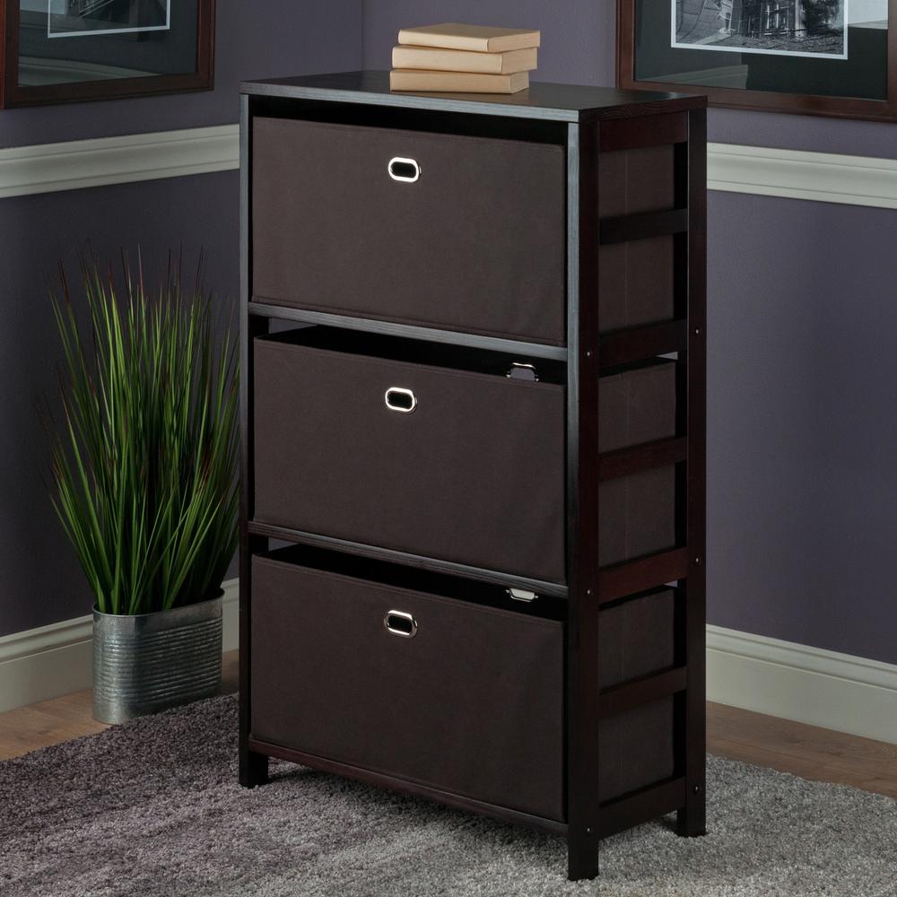 Torino 4-PC Set Storage Shelf w/ Black Fabric Baskets - Winsome Wood