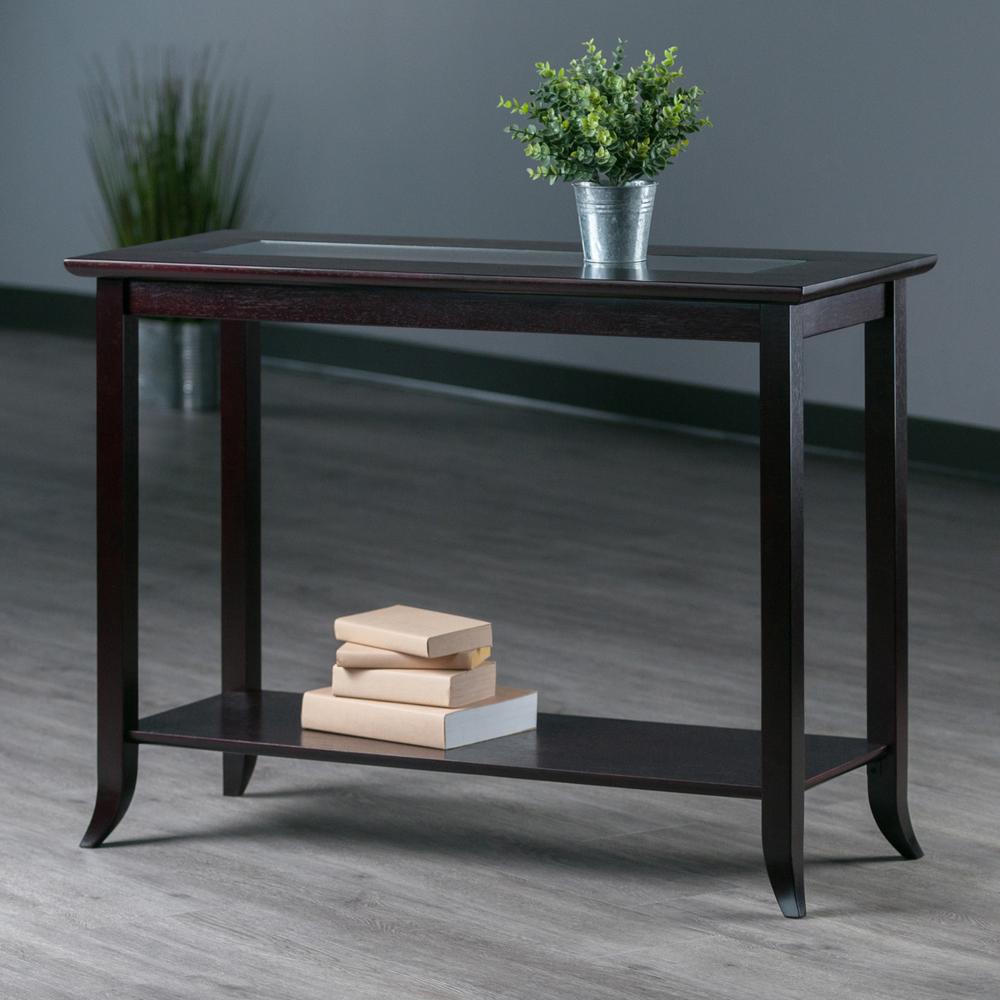 Genoa Rectangular Console Table with Glass and shelf - Winsome Wood
