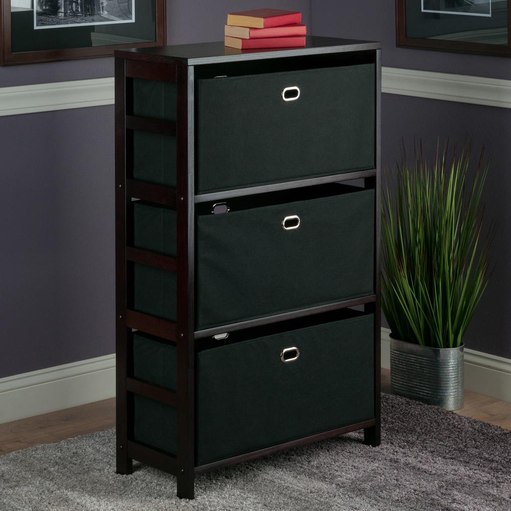 Torino 4-PC Set Storage Shelf w/ Black Fabric Baskets - Winsome Wood