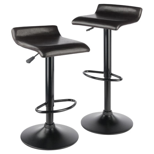 Paris Set of 2 Airlift Adjustable Swivel Stool with PU Leather Seat and Black Metal Base - Winsome Wood
