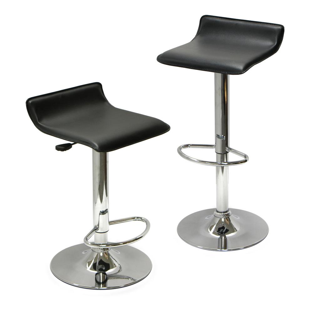 Spectrum Set of 2, Adjustable Air Lift Stool, Black Faux Leather, RTA - Winsome Wood