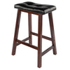 Mona 24'' Cushion Saddle Seat Stool, Black Faux Leather, Wood Legs, RTA - Winsome Wood