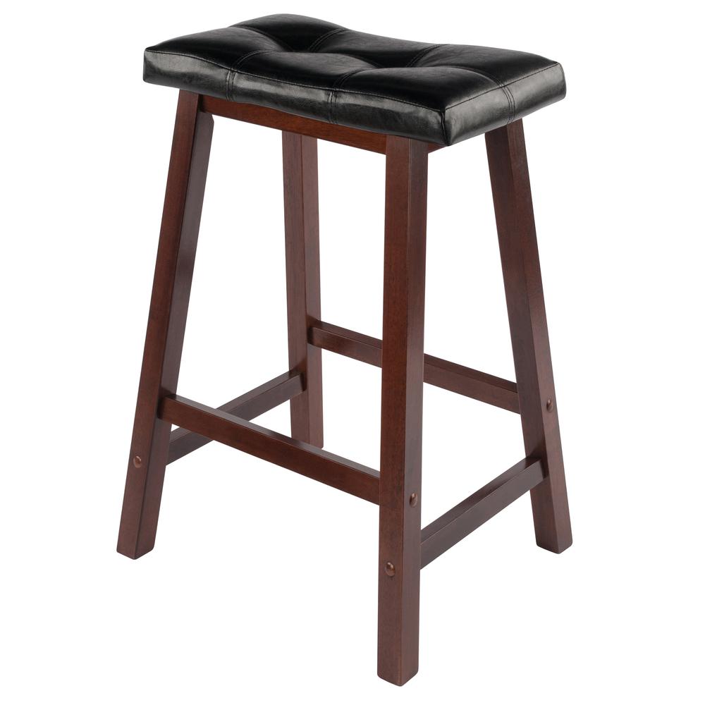 Mona 24'' Cushion Saddle Seat Stool, Black Faux Leather, Wood Legs, RTA - Winsome Wood