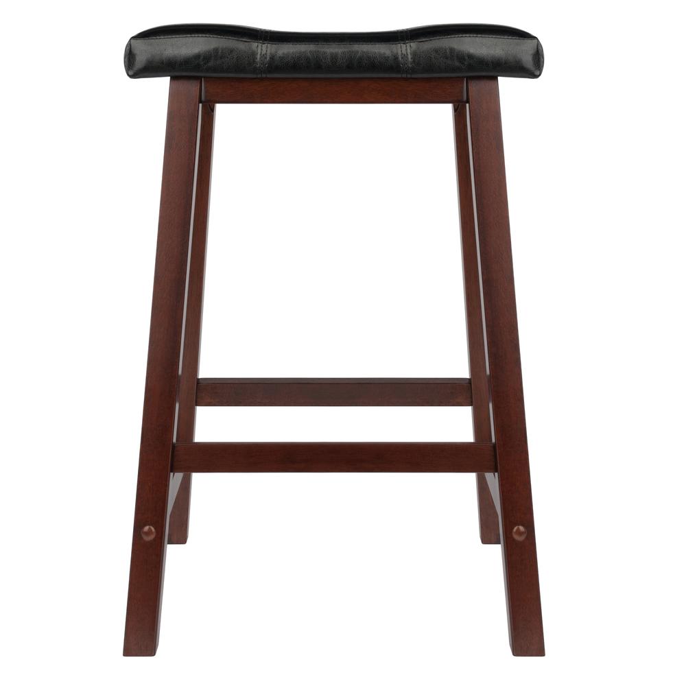 Mona 24'' Cushion Saddle Seat Stool, Black Faux Leather, Wood Legs, RTA - Winsome Wood