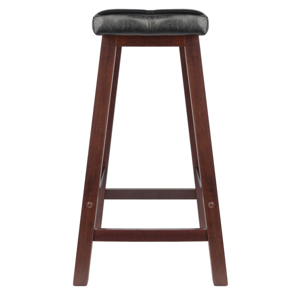 Mona 24'' Cushion Saddle Seat Stool, Black Faux Leather, Wood Legs, RTA - Winsome Wood