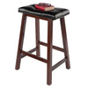 Mona 24'' Cushion Saddle Seat Stool, Black Faux Leather, Wood Legs, RTA - Winsome Wood