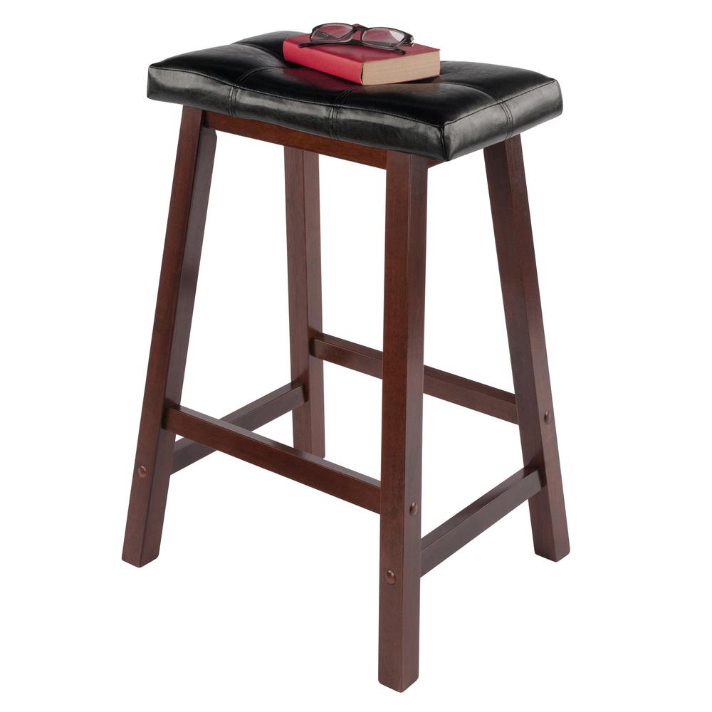 Mona 24'' Cushion Saddle Seat Stool, Black Faux Leather, Wood Legs, RTA - Winsome Wood