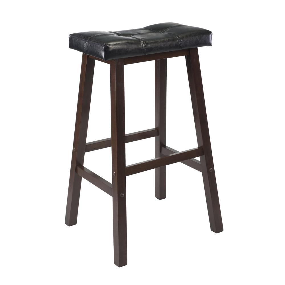 Mona 29'' Cushion Saddle Seat Stool, Black, Faux Leather, RTA - Winsome Wood