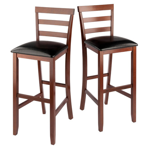 Simone Cushion Ladder-back Seat Bar Stools, 2-Pc Set, Black & Walnut - Winsome Wood