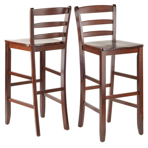 Benjamin 2-PC Ladder Back 30'' Bar Stool Set Antique Walnut - Winsome Wood