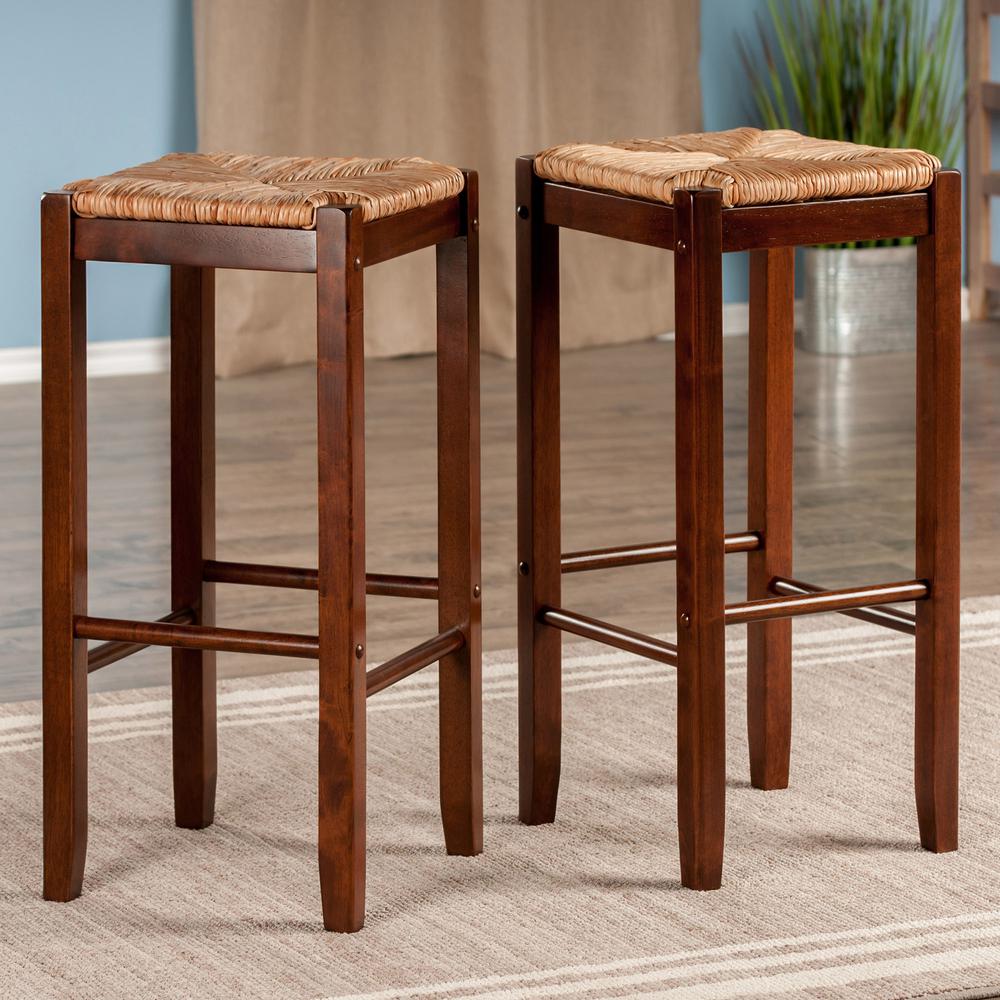 Kaden 2-PC Set Bar Stools Rush Seat - Winsome Wood
