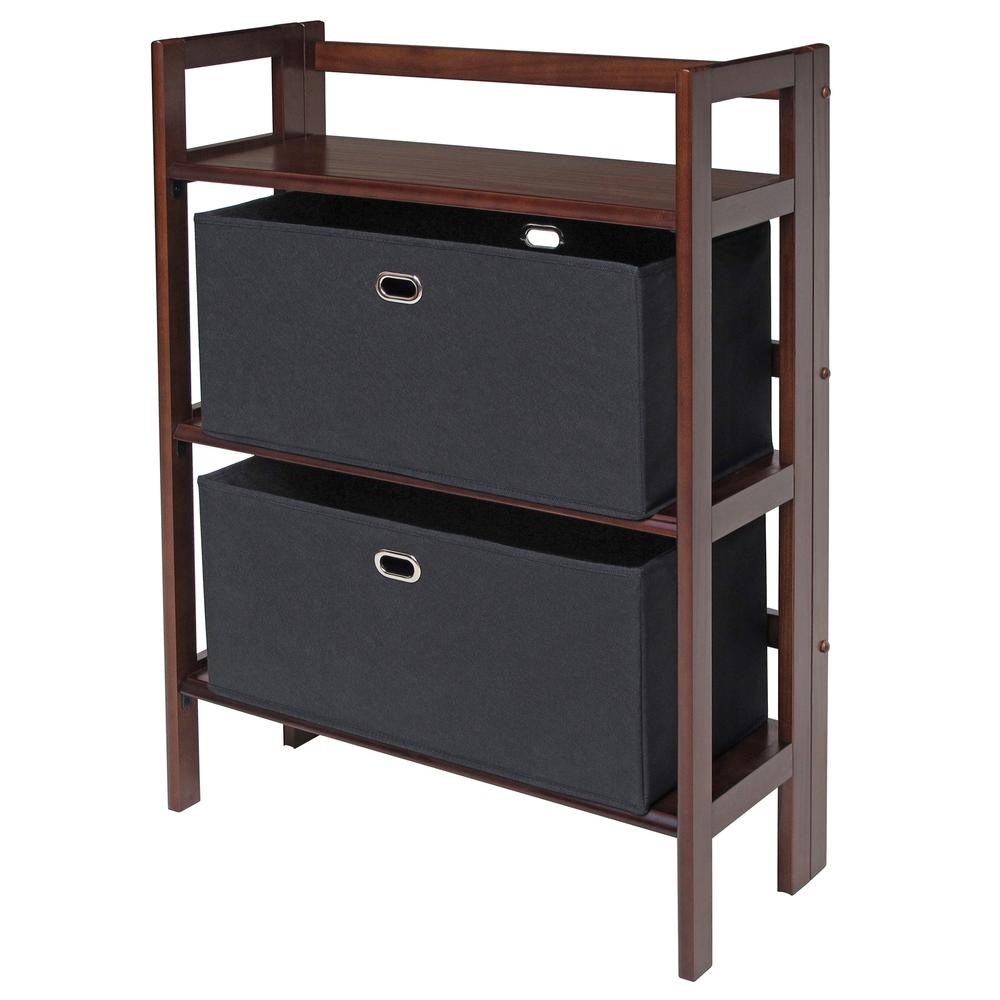 Torino 3-PC Set Folding Bookcase w/ Fabric Basket - Winsome Wood