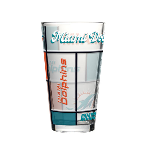 Miami Dolphins Pint Glass 16oz Quilted Stained Boxed - Logo Brands
