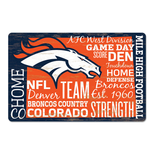 Denver Broncos Sign 11x17 Wood Wordage - WinCraft