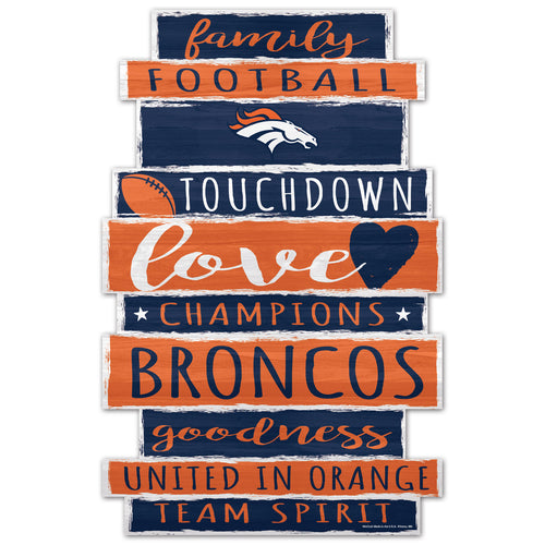 Denver Broncos Sign 11x17 Wood Family Word - WinCraft