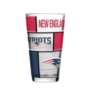 New England Patriots Pint Glass 16oz Quilted Stained Boxed - Logo Brands