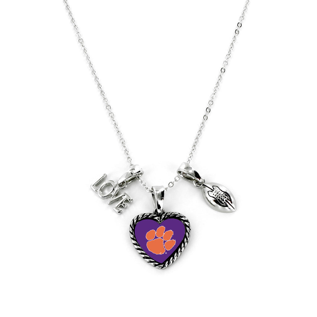 Clemson Tigers Necklace Charmed Sport Love Football - Special Order - Aminco