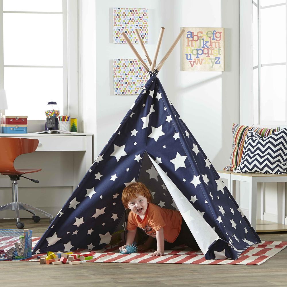 Children’s Teepee, Blue With White Stars - turtleplay