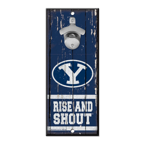 BYU Cougars Sign Wood 5x11 Bottle Opener Slogan - 14