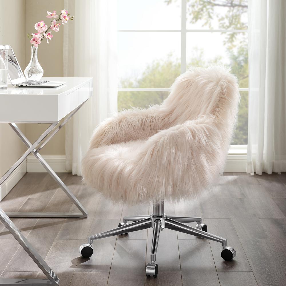 Fiona Faux Fur Office Chair, Pink - Linon